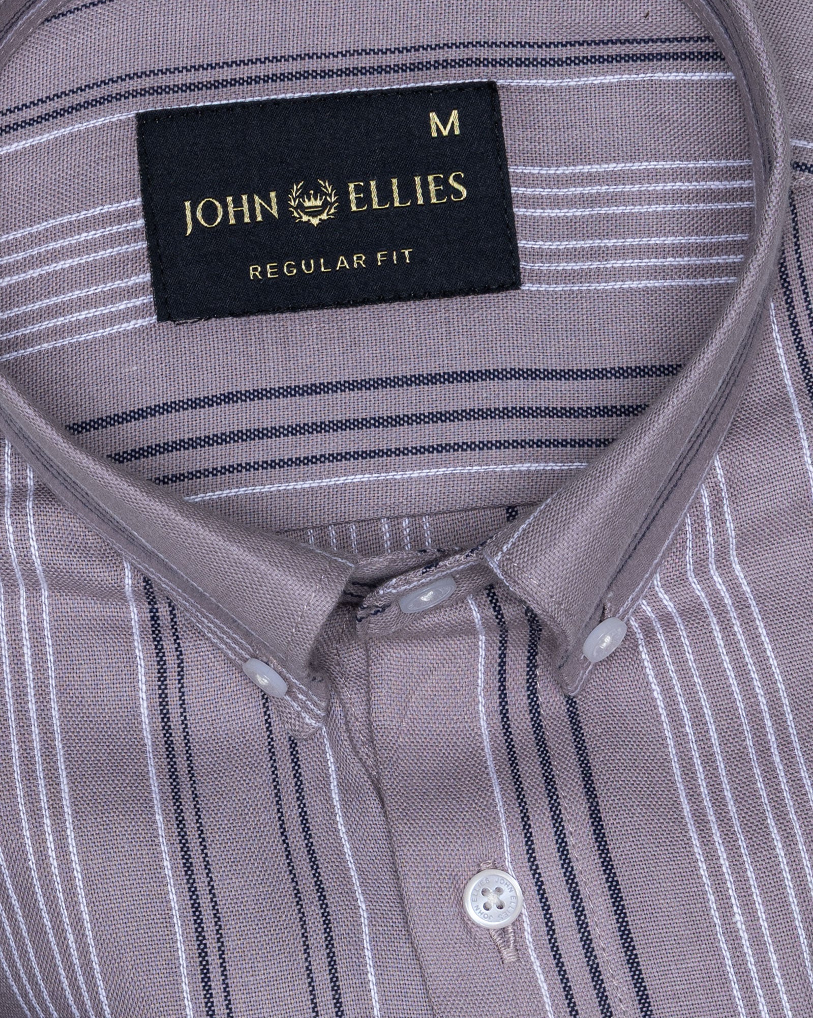 Mocha Pink Stripe Button Down Oxford Cotton Shirt - John Ellies