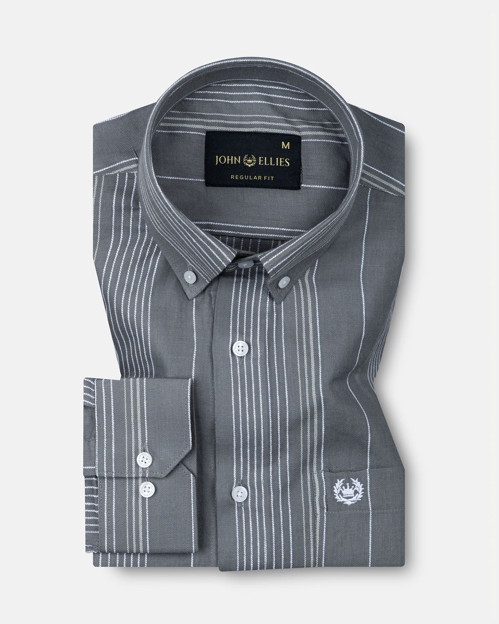 Mocha Green Stripe Button Down Oxford Cotton Shirt - John Ellies