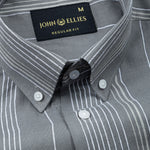 Mocha Green Stripe Button Down Oxford Cotton Shirt - John Ellies