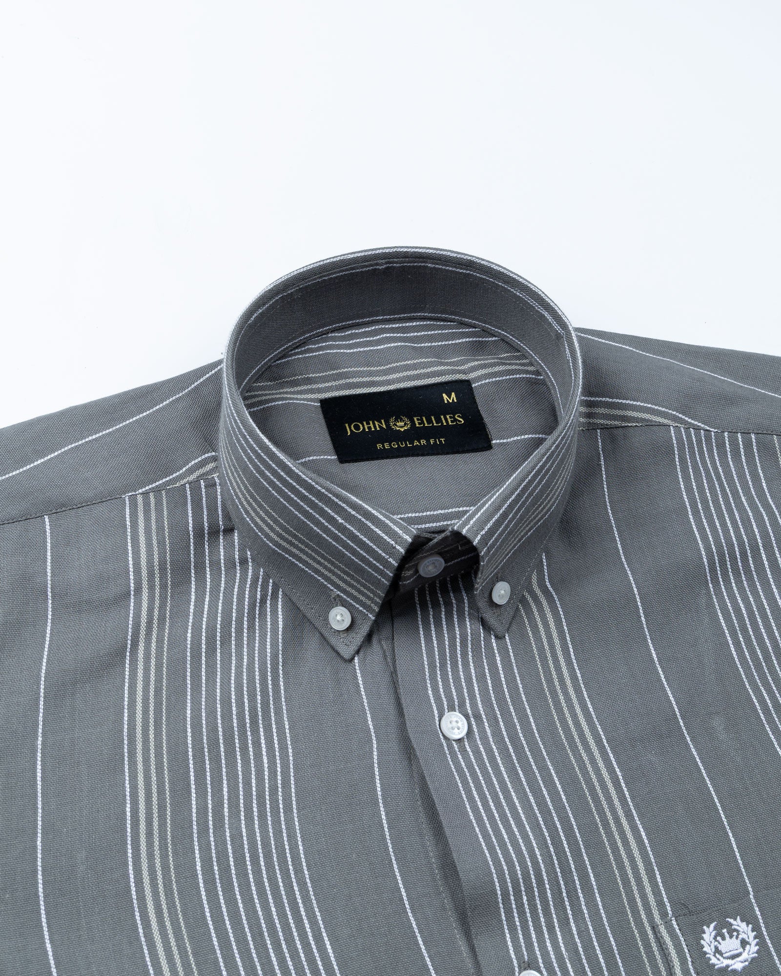 Mocha Green Stripe Button Down Oxford Cotton Shirt - John Ellies