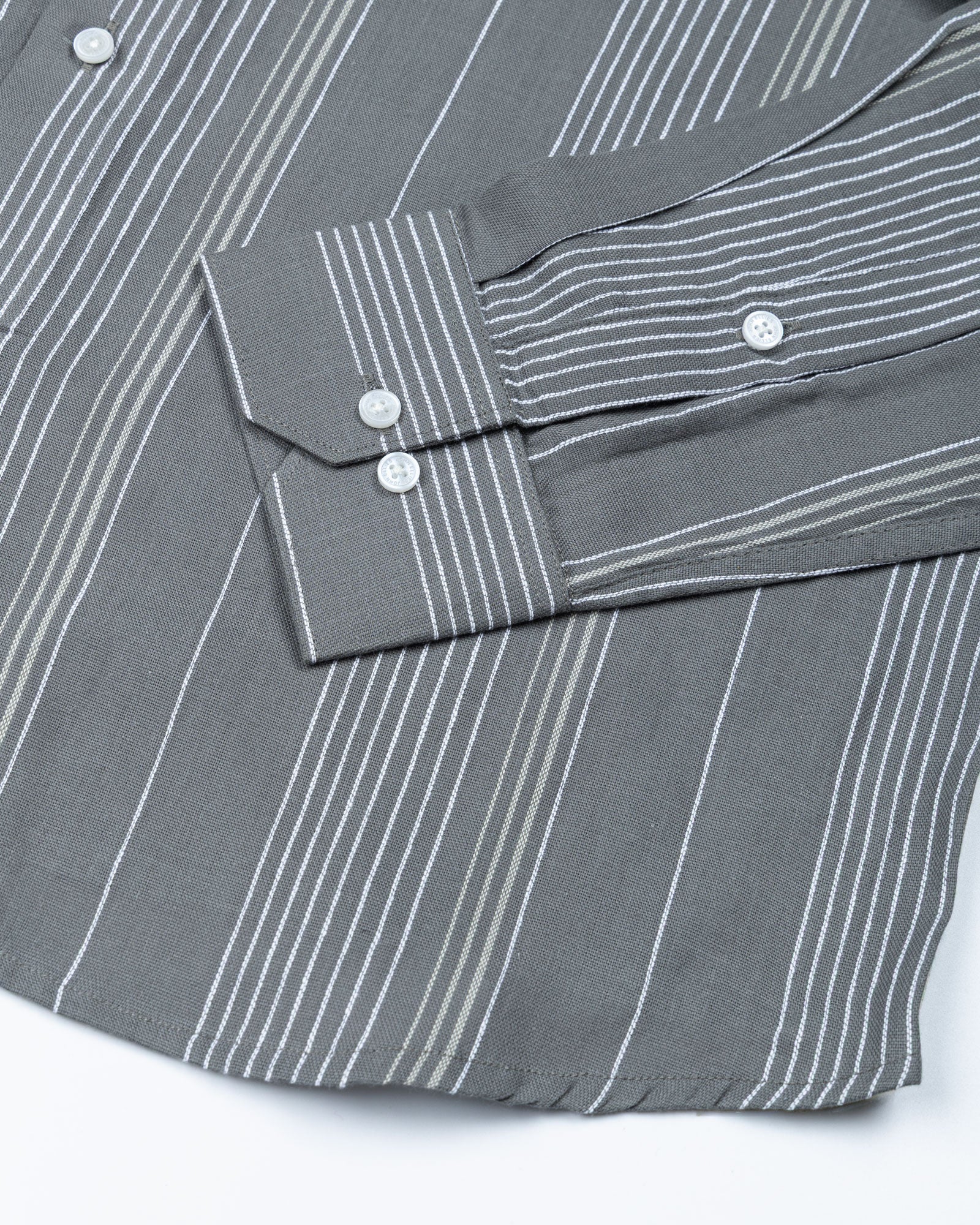 Mocha Green Stripe Button Down Oxford Cotton Shirt - John Ellies