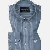 Mocha Teal Stripe Button Down Oxford Cotton Shirt - John Ellies