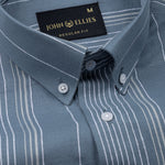 Mocha Teal Stripe Button Down Oxford Cotton Shirt - John Ellies