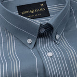 Mocha Teal Stripe Button Down Oxford Cotton Shirt - John Ellies