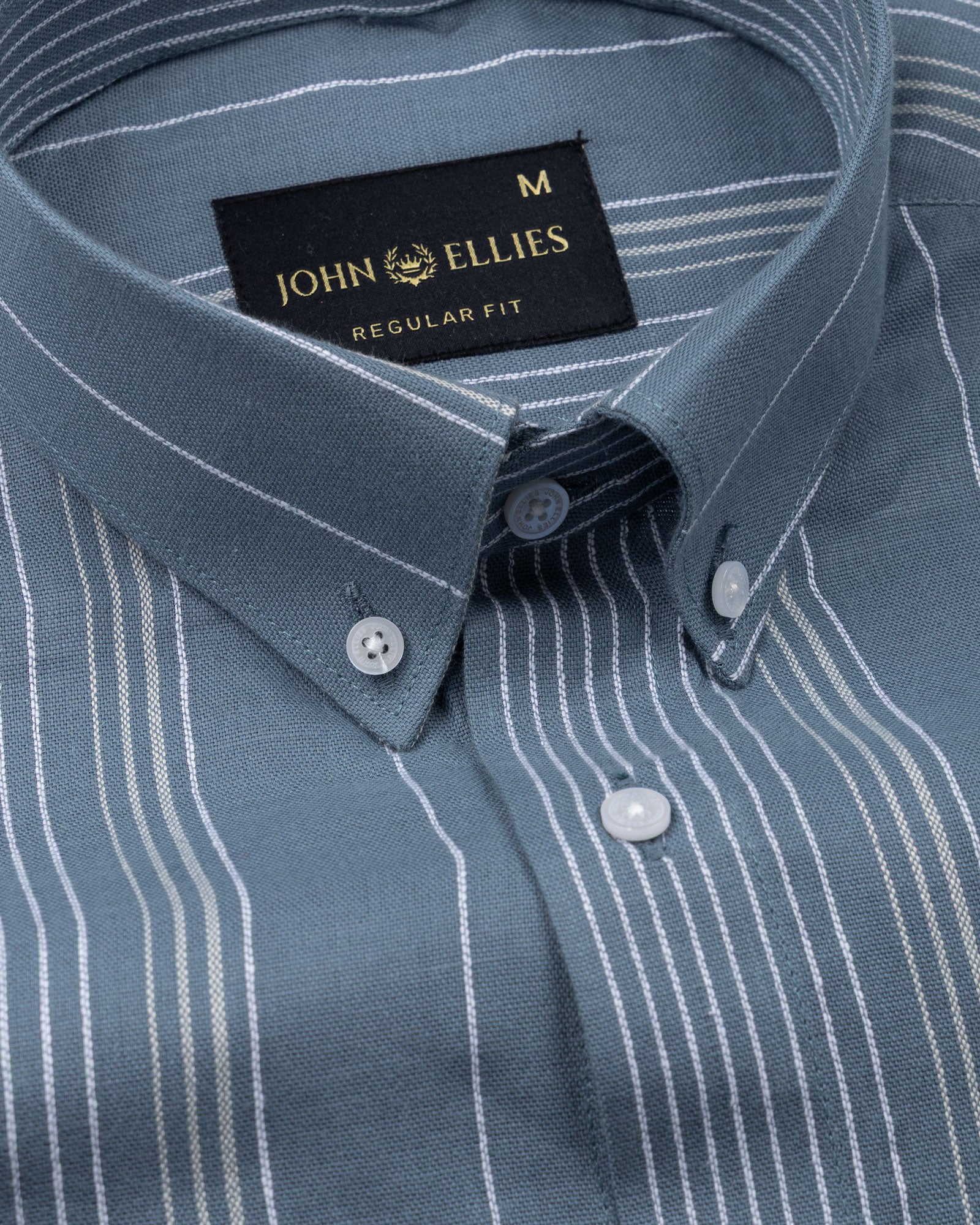 Mocha Teal Stripe Button Down Oxford Cotton Shirt - John Ellies