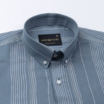 Mocha Teal Stripe Button Down Oxford Cotton Shirt - John Ellies