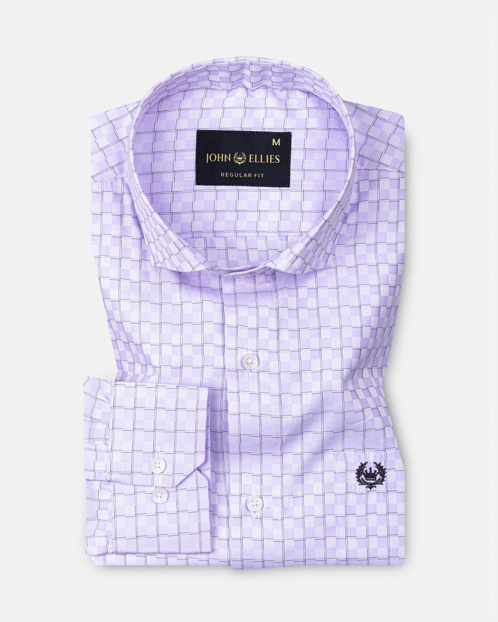 Scribble Lavender Check Cutaway Cotton Shirt - John Ellies