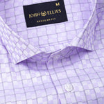 Scribble Lavender Check Cutaway Cotton Shirt - John Ellies