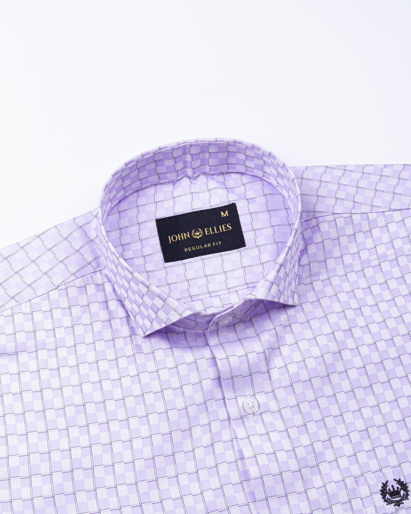 Scribble Lavender Check Cutaway Cotton Shirt - John Ellies
