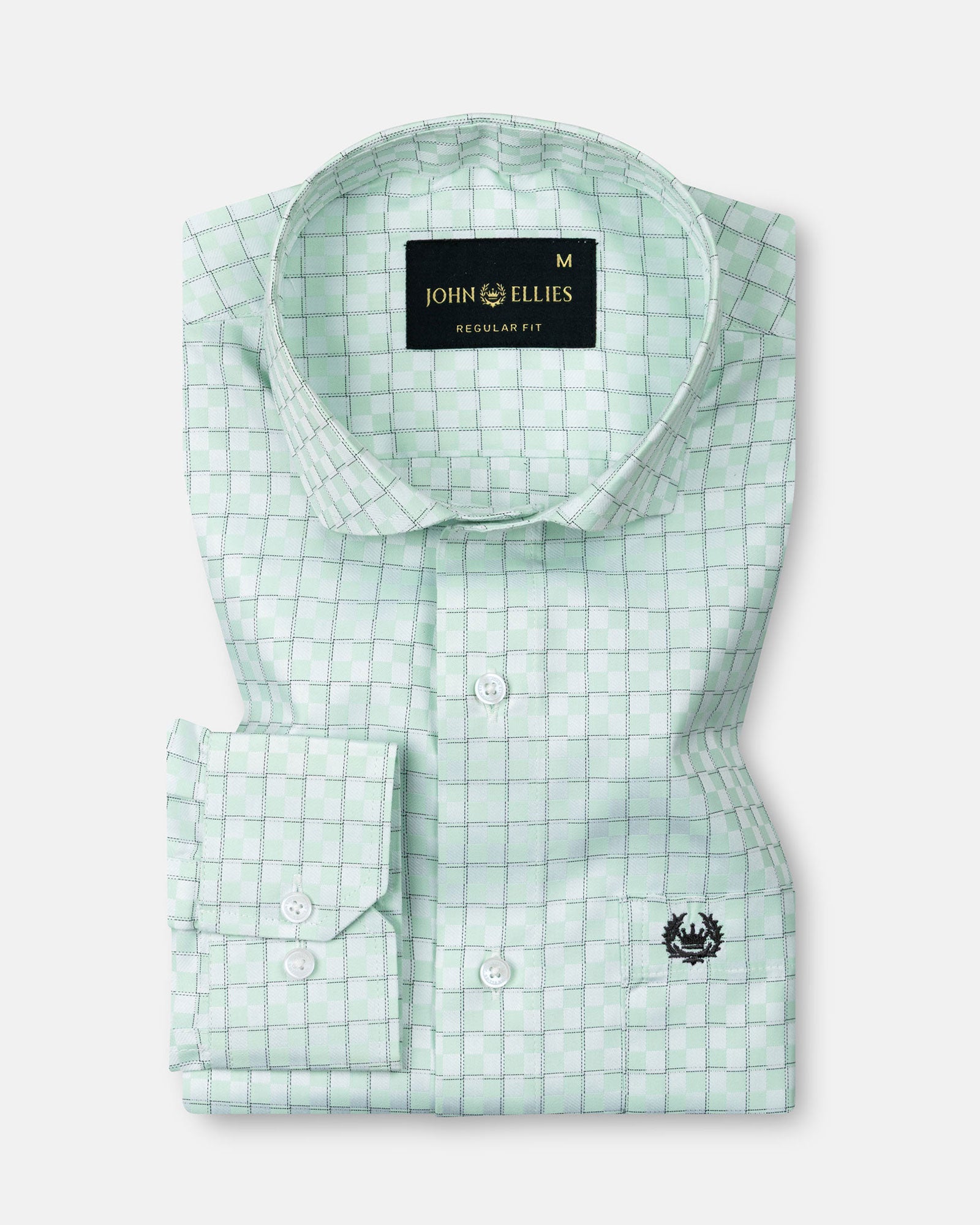 Scribble Lime Check Cutaway Cotton Shirt - John Ellies