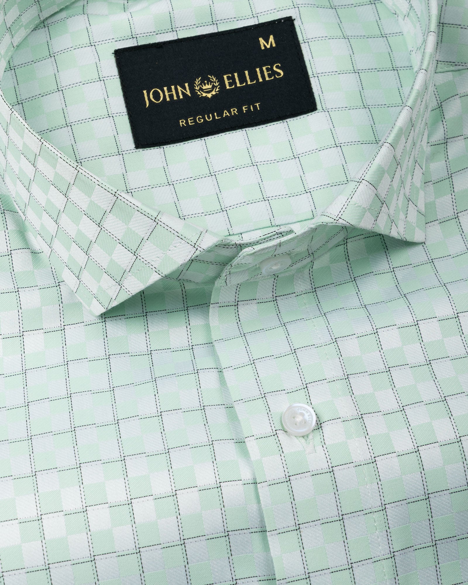 Scribble Lime Check Cutaway Cotton Shirt - John Ellies