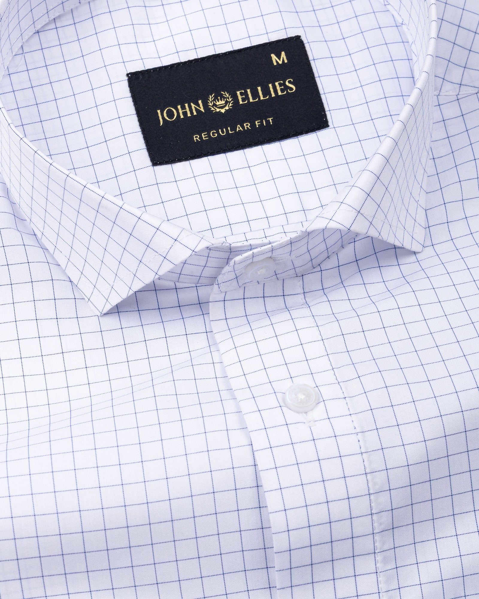 Regals Navy Blue Check Cutaway Cotton Shirt - John Ellies