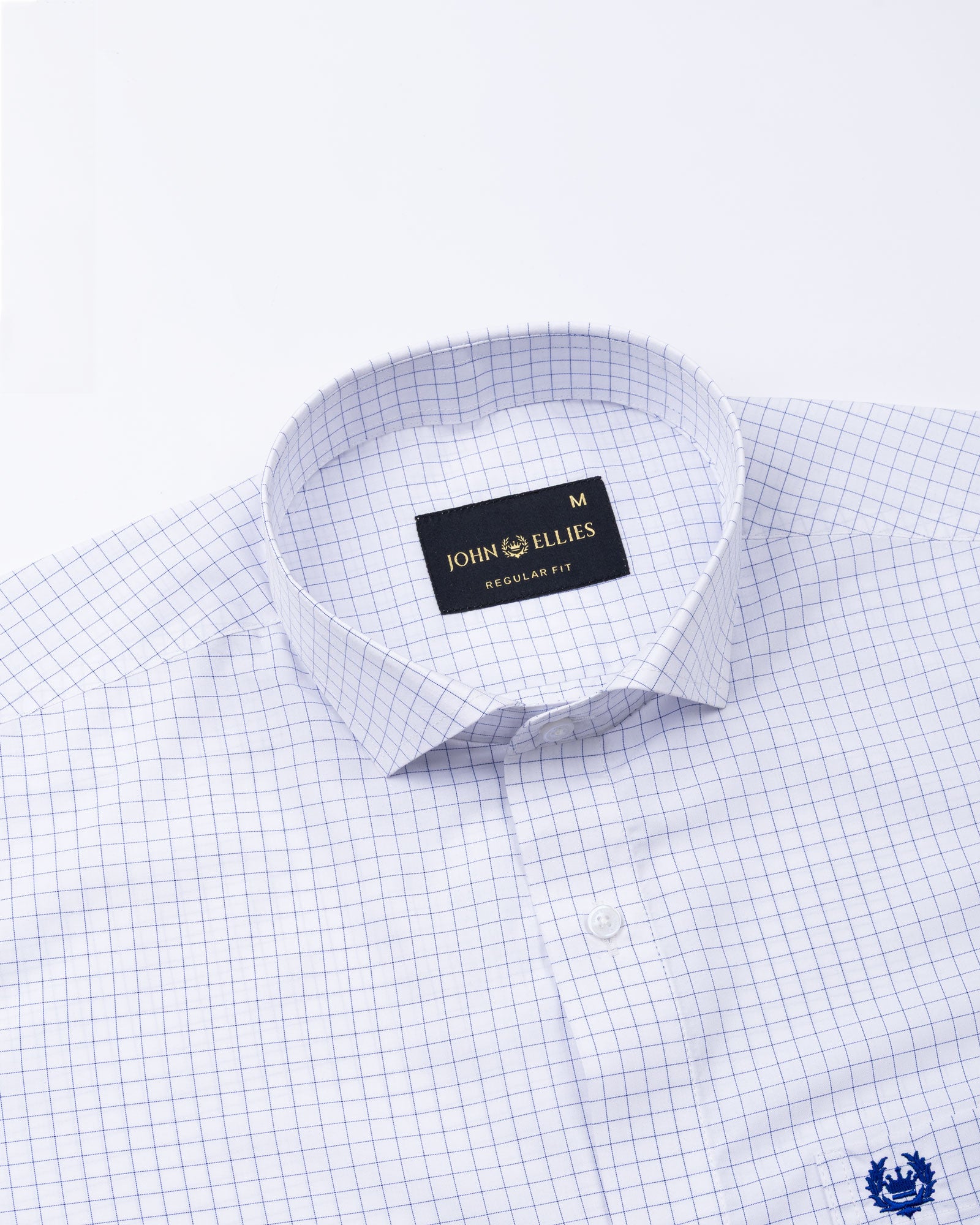 Regals Navy Blue Check Cutaway Cotton Shirt - John Ellies