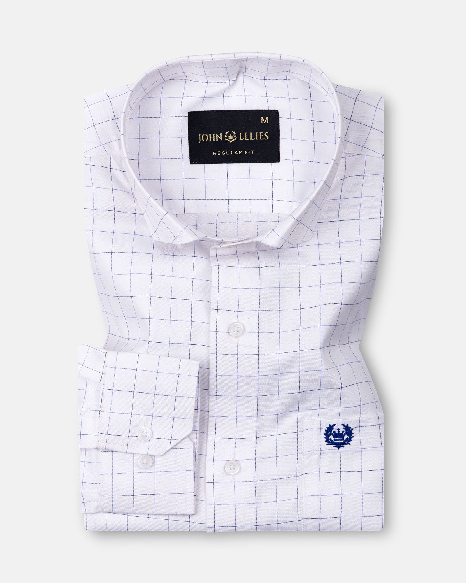 Regals White Check Cutaway Cotton Shirt - John Ellies