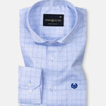 Aztec Blue Check Cutaway Cotton Shirt - John Ellies