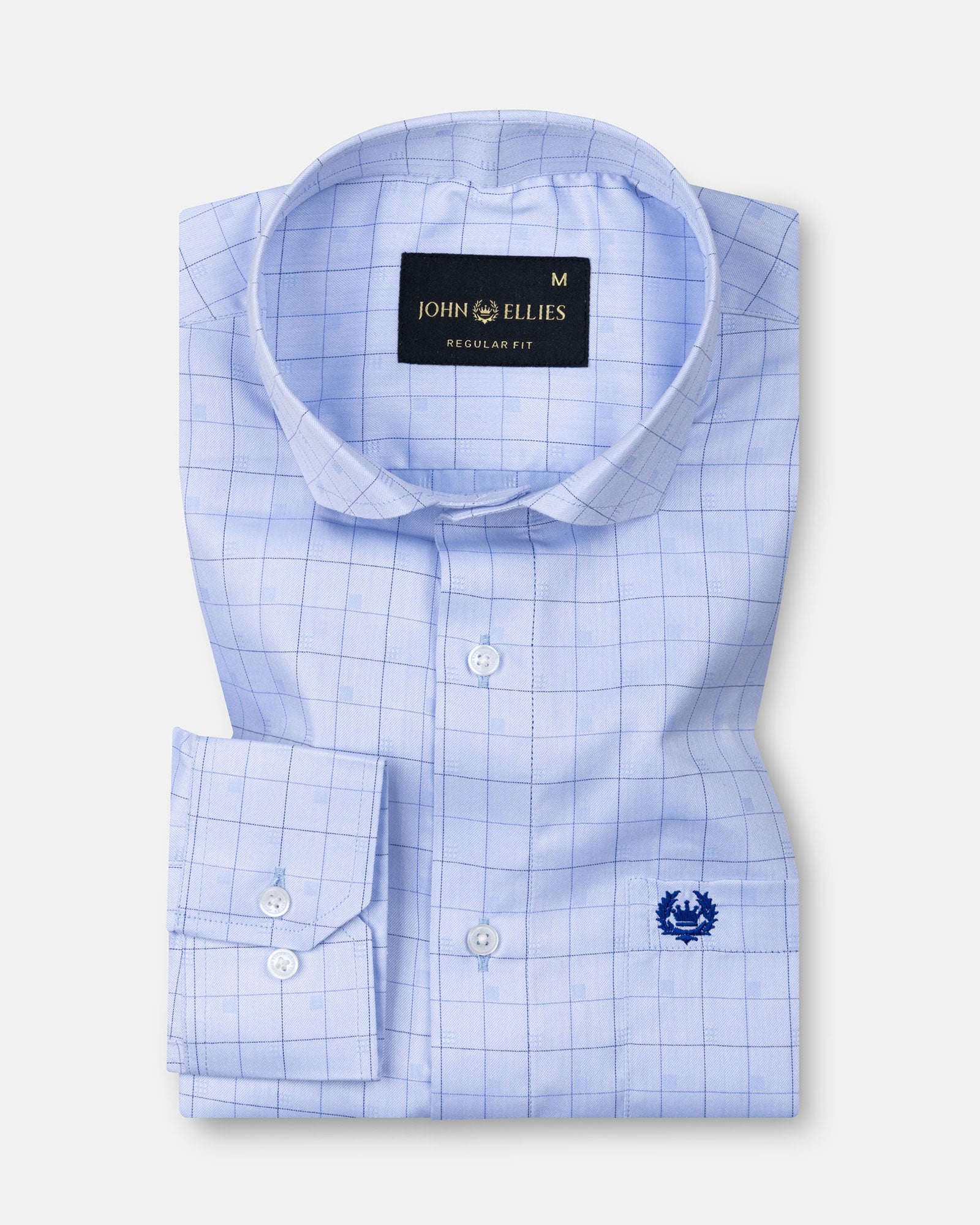 Aztec Blue Check Cutaway Cotton Shirt - John Ellies