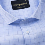 Aztec Blue Check Cutaway Cotton Shirt - John Ellies