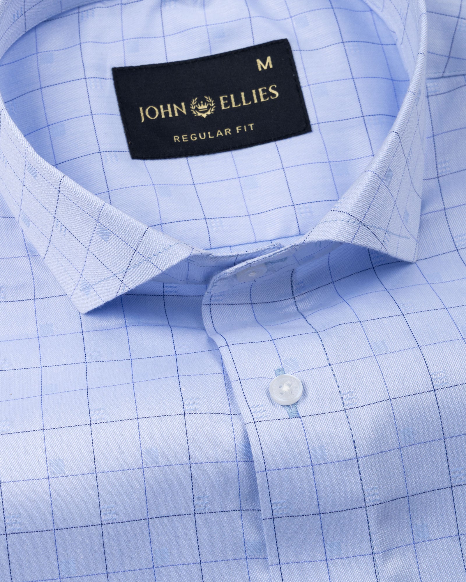 Aztec Blue Check Cutaway Cotton Shirt - John Ellies