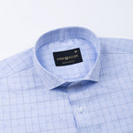 Aztec Blue Check Cutaway Cotton Shirt - John Ellies