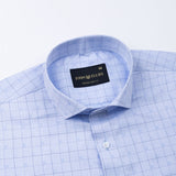 Aztec Blue Check Cutaway Cotton Shirt - John Ellies