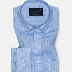 Kryox Blue Plain Linen Shirt - John Ellies