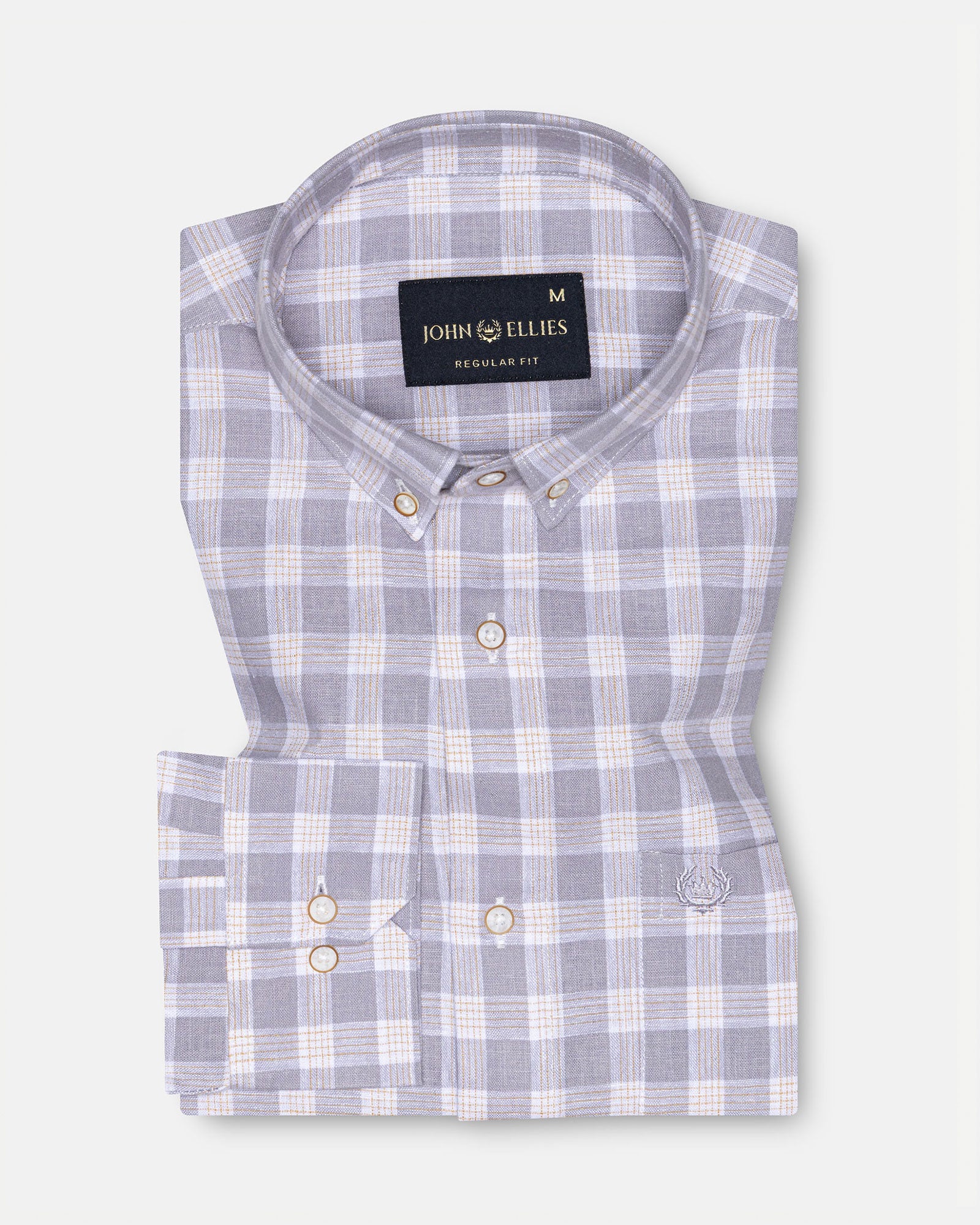 Maison Grey Check Button Down Linen Shirt - John Ellies