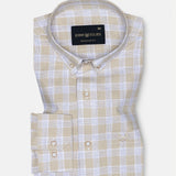 Maison Beige Check Button Down Linen Shirt