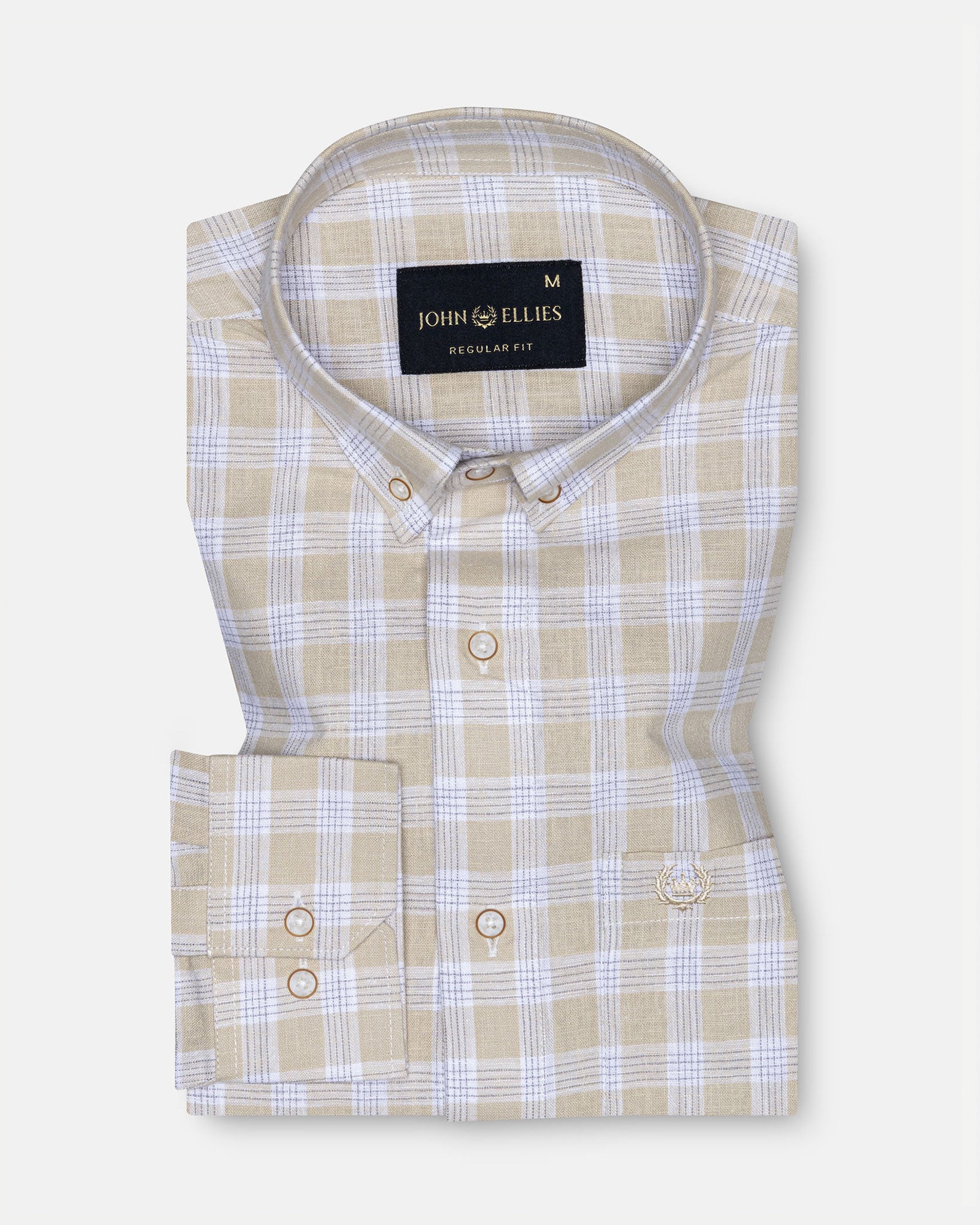Maison Beige Check Button Down Linen Shirt - John Ellies