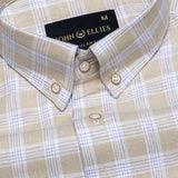 Maison Beige Check Button Down Linen Shirt