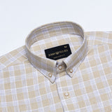 Maison Beige Check Button Down Linen Shirt