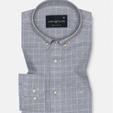 Maison Ash Grey Check Button Down Linen Shirt