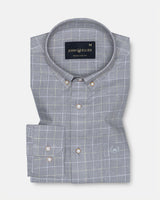 Maison Ash Grey Check Button Down Linen Shirt
