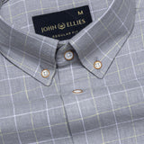 Maison Ash Grey Check Button Down Linen Shirt