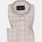 Maison Tan Check Button Down Linen Shirt