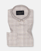 Maison Tan Check Button Down Linen Shirt