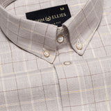 Maison Tan Check Button Down Linen Shirt