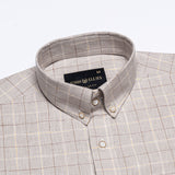 Maison Tan Check Button Down Linen Shirt