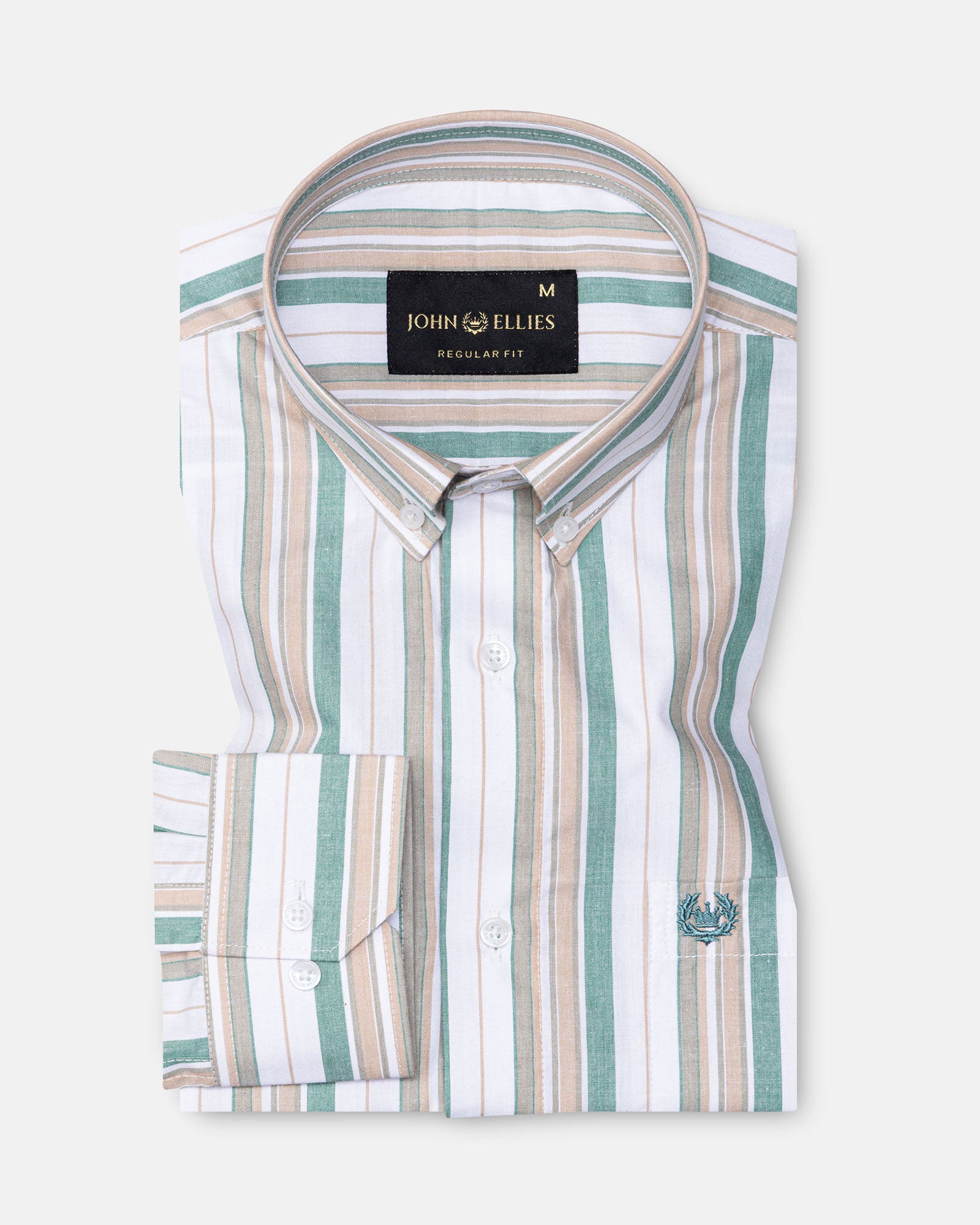 Rubern Green Stripes Button Down Cotton Shirt - John Ellies