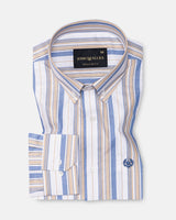 Rubern Blue Stripes Button Down Cotton Shirt