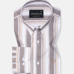 Rubern Brown Stripes Button Down Cotton Shirt - John Ellies
