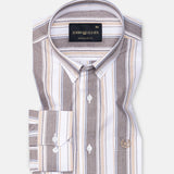 Rubern Brown Stripes Button Down Cotton Shirt - John Ellies