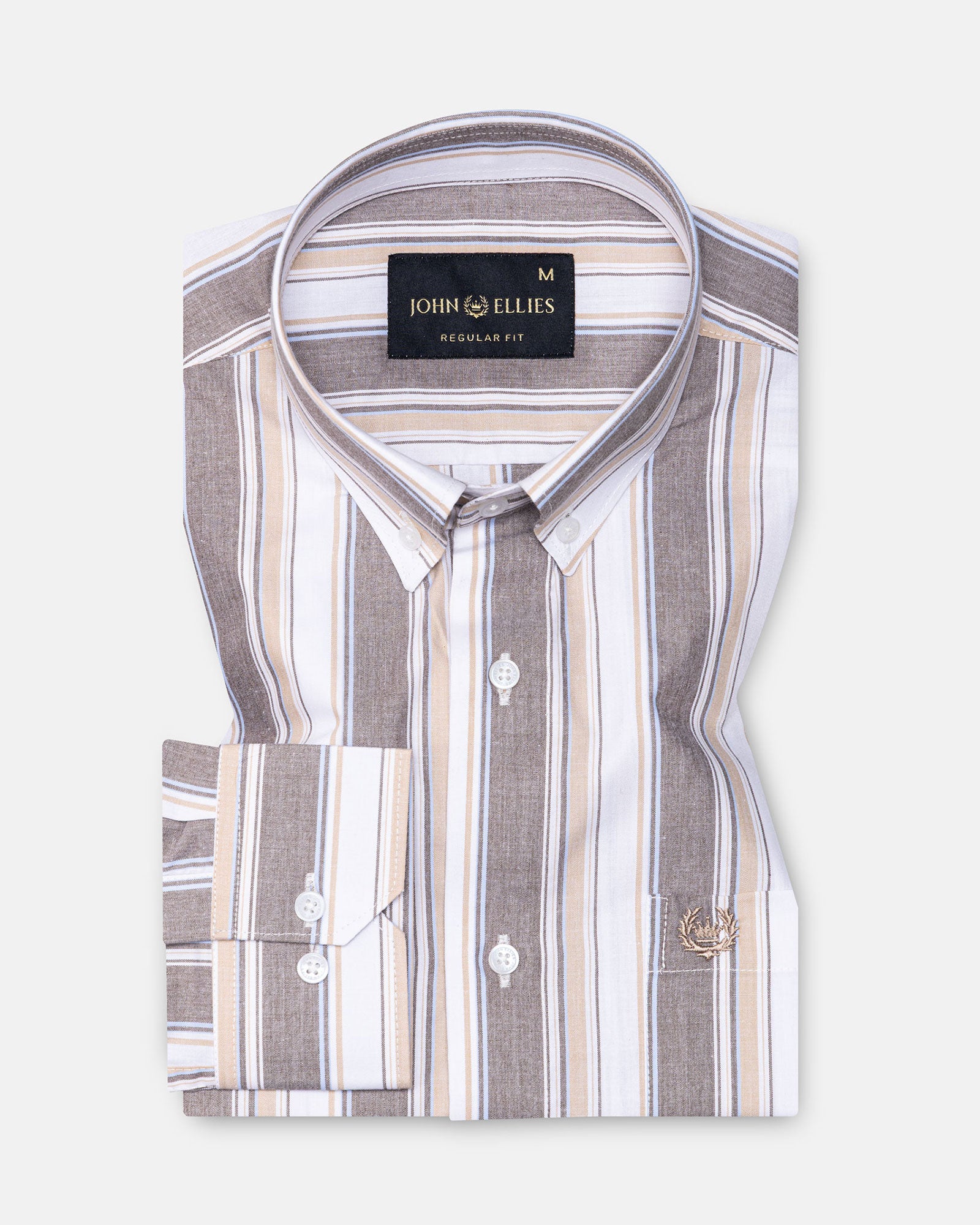 Rubern Brown Stripes Button Down Cotton Shirt - John Ellies