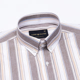 Rubern Brown Stripes Button Down Cotton Shirt - John Ellies