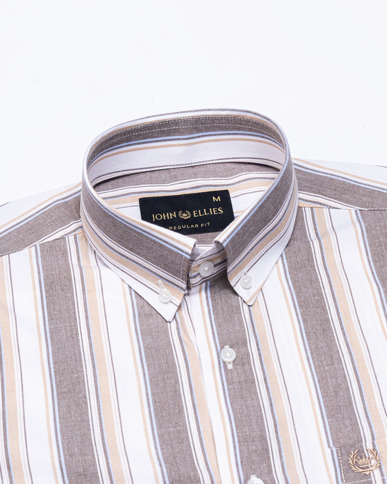Rubern Brown Stripes Button Down Cotton Shirt - John Ellies