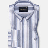 Rubern Navy Blue Stripes Button Down Cotton Shirt