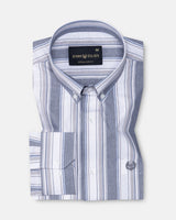 Rubern Navy Blue Stripes Button Down Cotton Shirt
