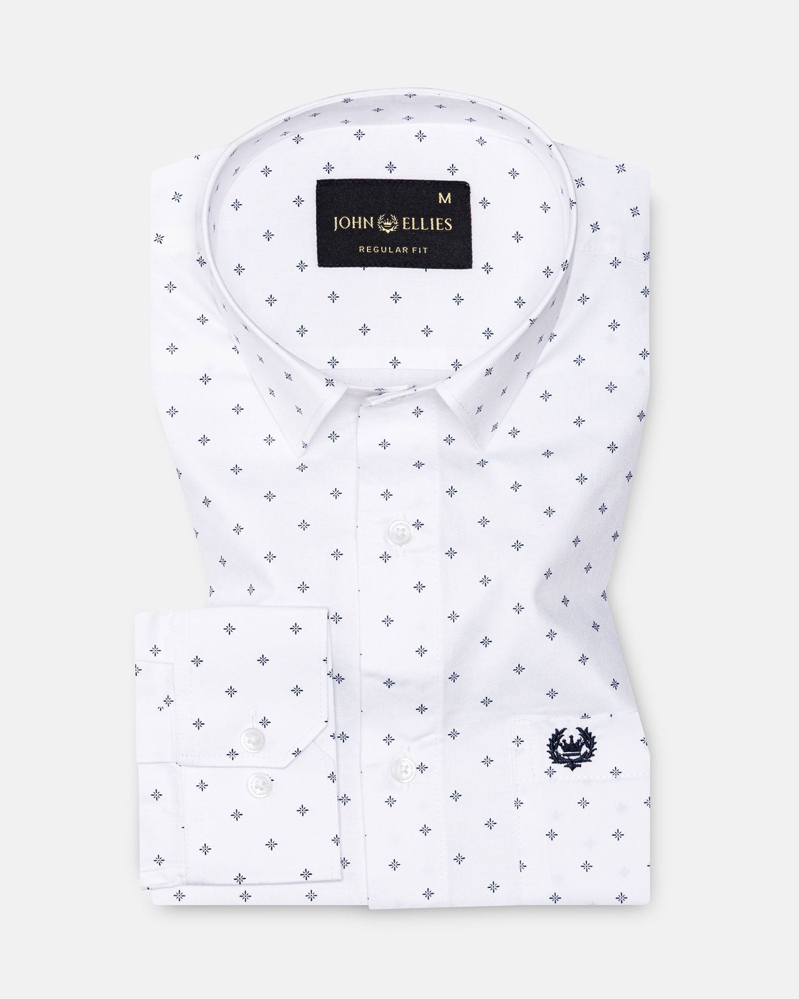 Santry Navy Blue Star Geometric Printed Cotton Shirt - John Ellies