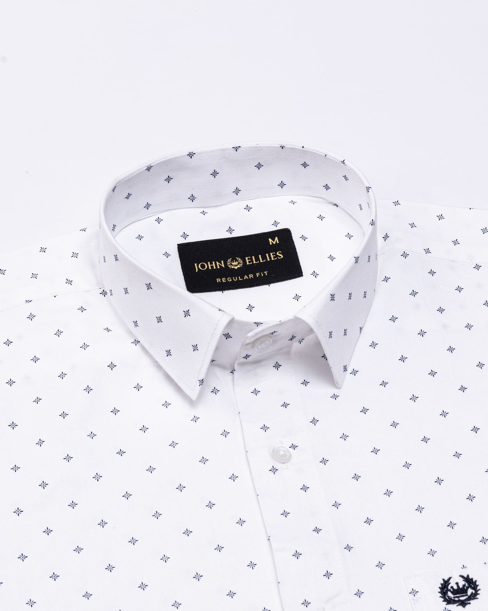 Santry Navy Blue Star Geometric Printed Cotton Shirt - John Ellies