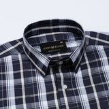 Celsi Navy Blue Check Cotton Shirt