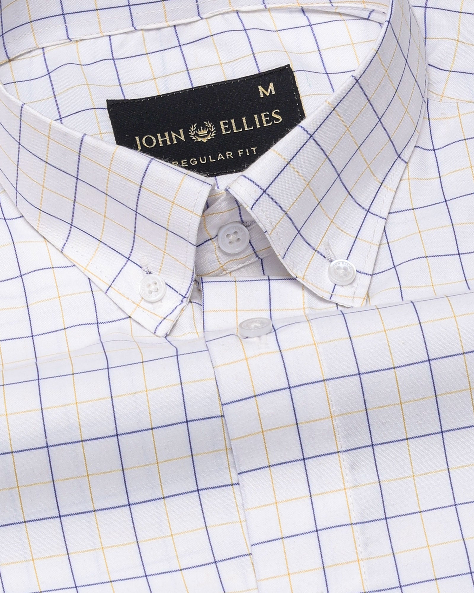 Ruvin Yellow Check Button Down Cotton Shirt - John Ellies